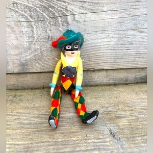 Vintage 1980s Hand Painted Jointed Clown Jester figurine ornament in GUC